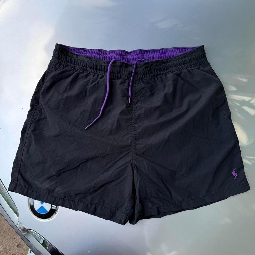 Vintage 90s black purple Polo Ralph Lauren swim shorts #swimwear